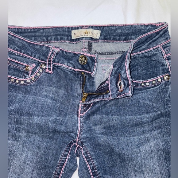 Miss Chic Vintage Size 7 Dark Wash Pink Accent Low Rise Skinny Jeans - Picture 7 of 12